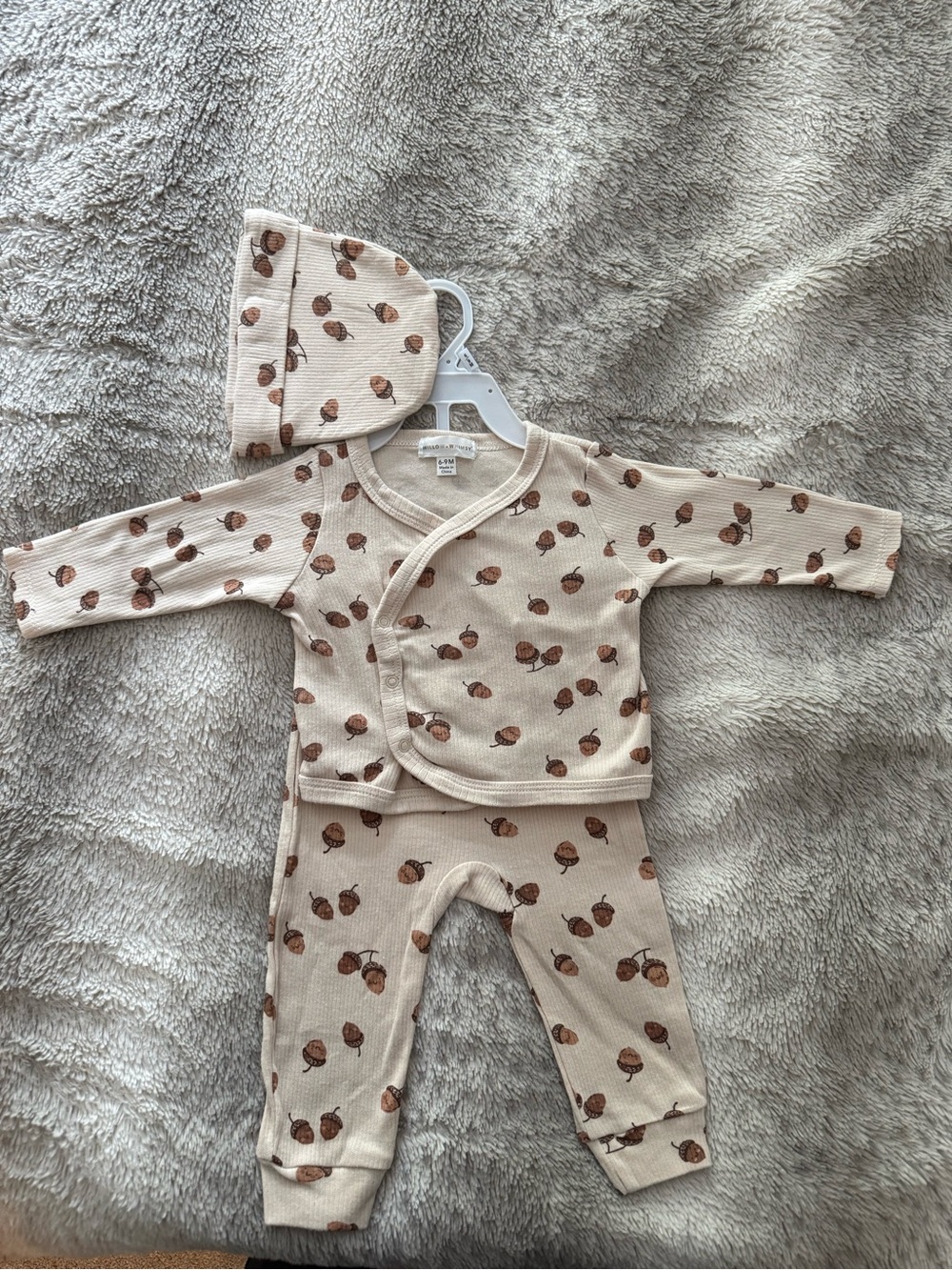 Neutral Beige Acorn Print Baby Outfit Set